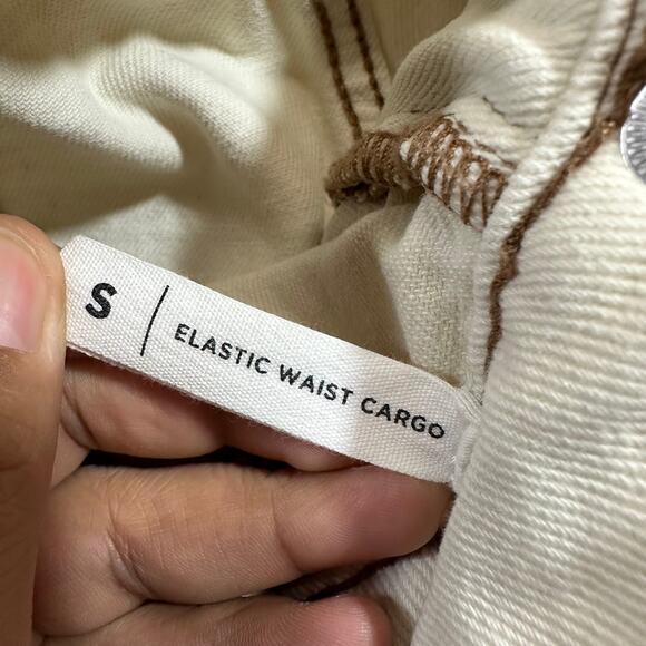 Pacsun S Elastic Waist Cargo Pants Cream‎ Utility Straight Leg Streetwear Y2K - Picture 8 of 8